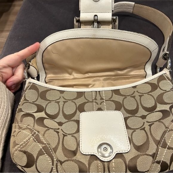 Coach 11860 Soho Signature C Logo Khaki Canvas White Buckle Shoulder Bag - Picture 5 of 8